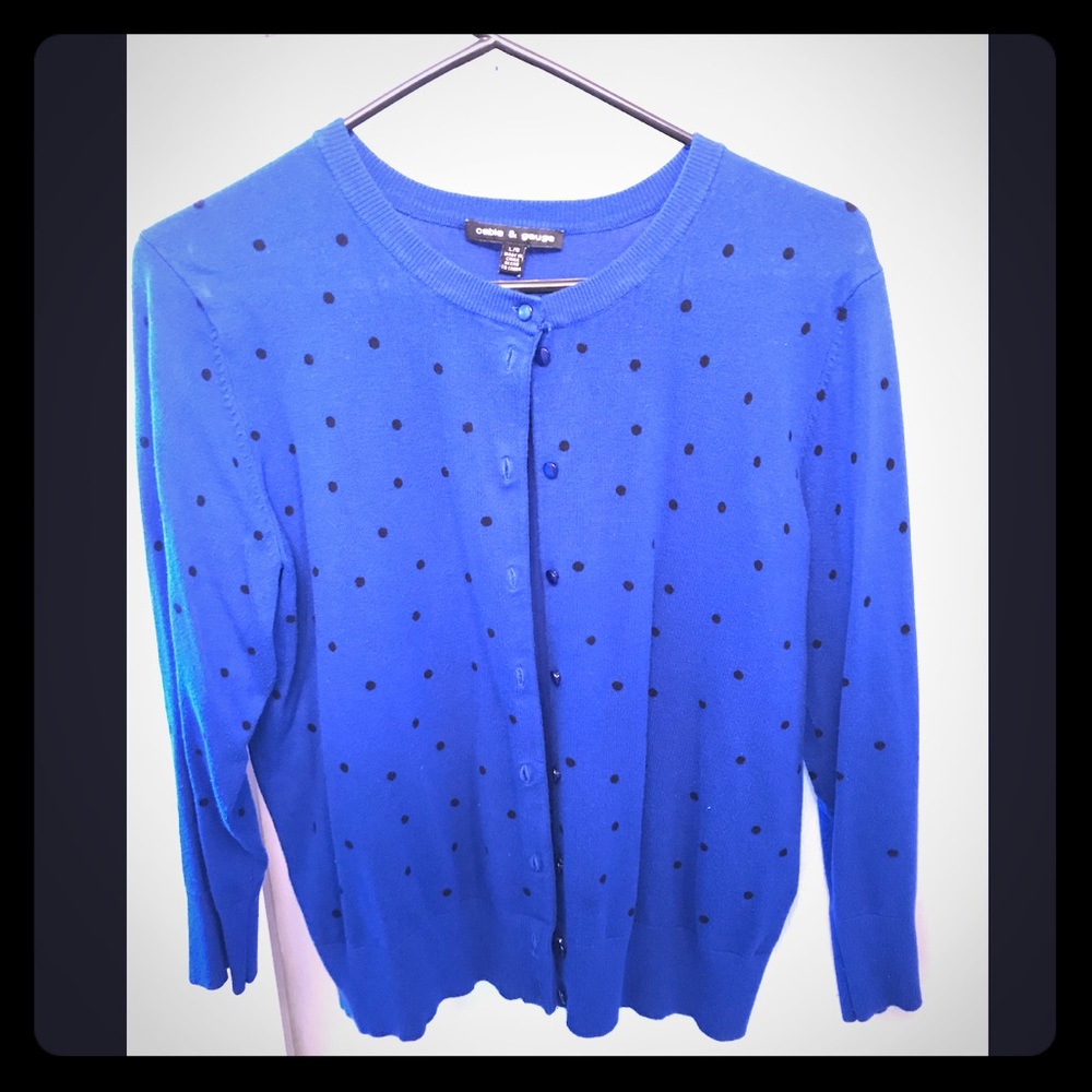 Cable & Gauge Blue Mini Polka Dot Cardigan